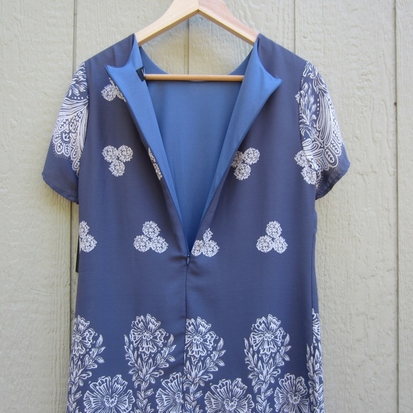 Lulu’s Riverside Slate Blue Floral Print Shift Dress Short Sleeve Women’s S - Picture 9 of 15